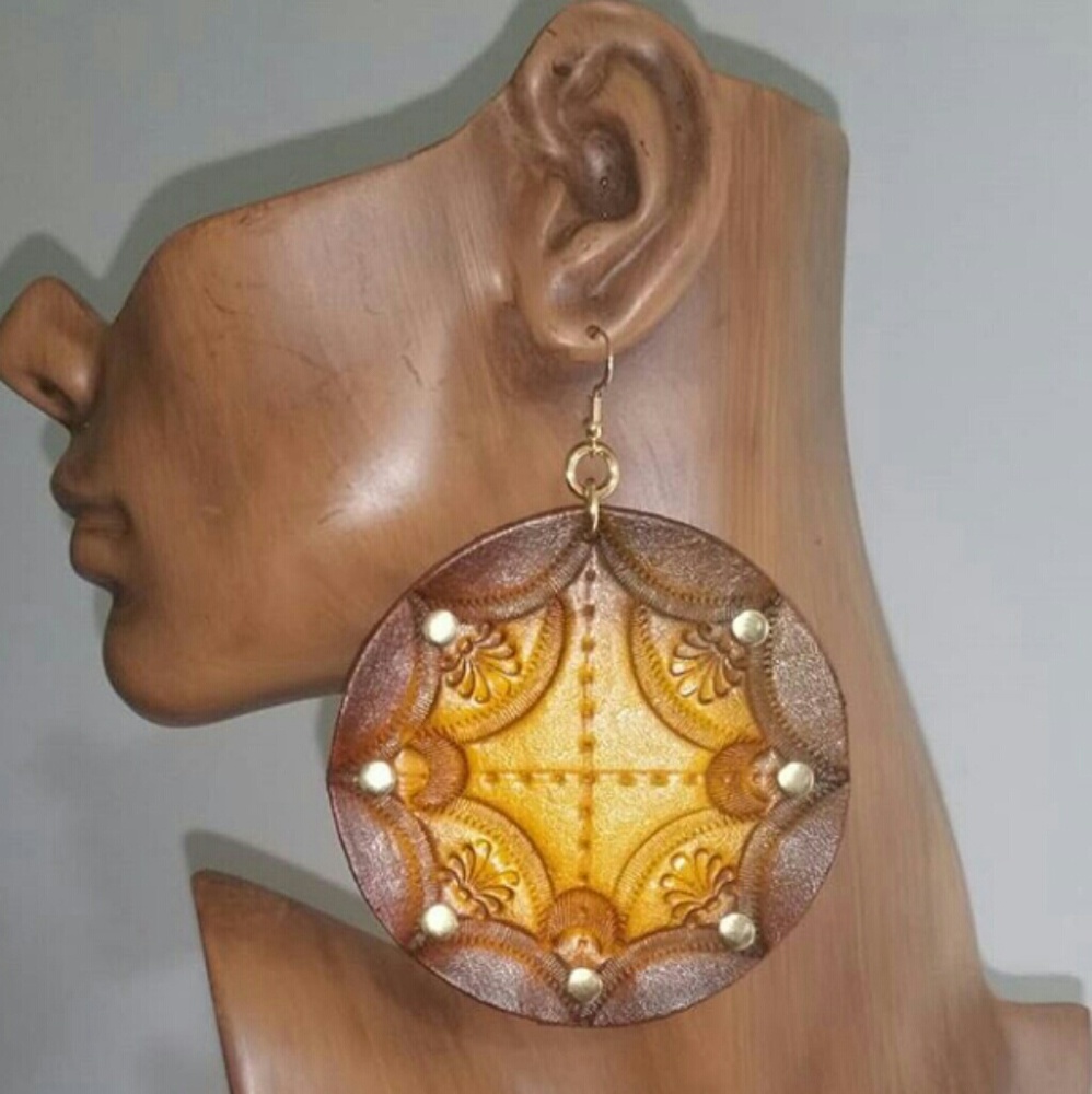 Hand-Made Leather Round Earrings